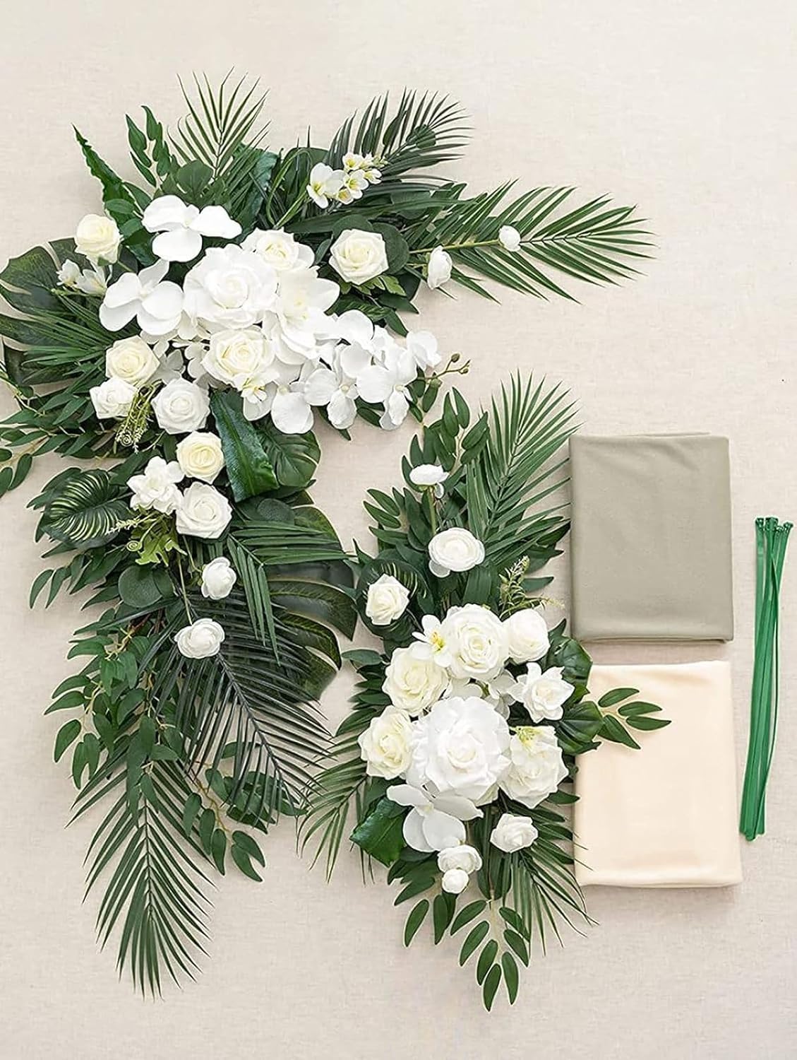 4-teiliges Bogenblumenset: 2 künstliche Blumensträuße und 2 transparente Vorhänge, eleganter europäischer Stil für Hochzeitszeremonien und Empfänge