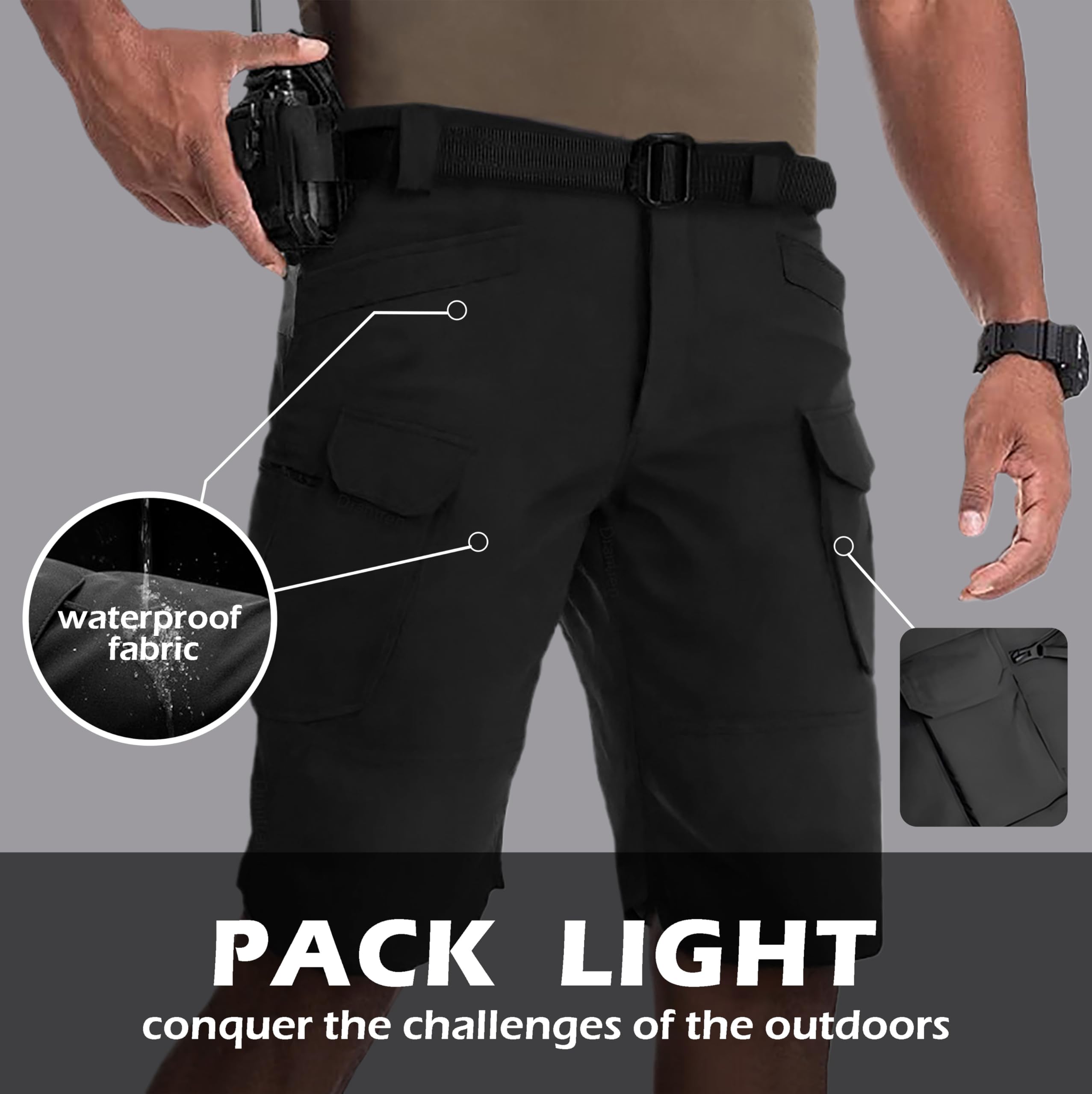 CLOAKA Pantaloncini da uomo, impermeabili, per attività all'aperto, da trekking, da uomo, adatti per pesca, tempo libero, da lavoro, pantaloni corti