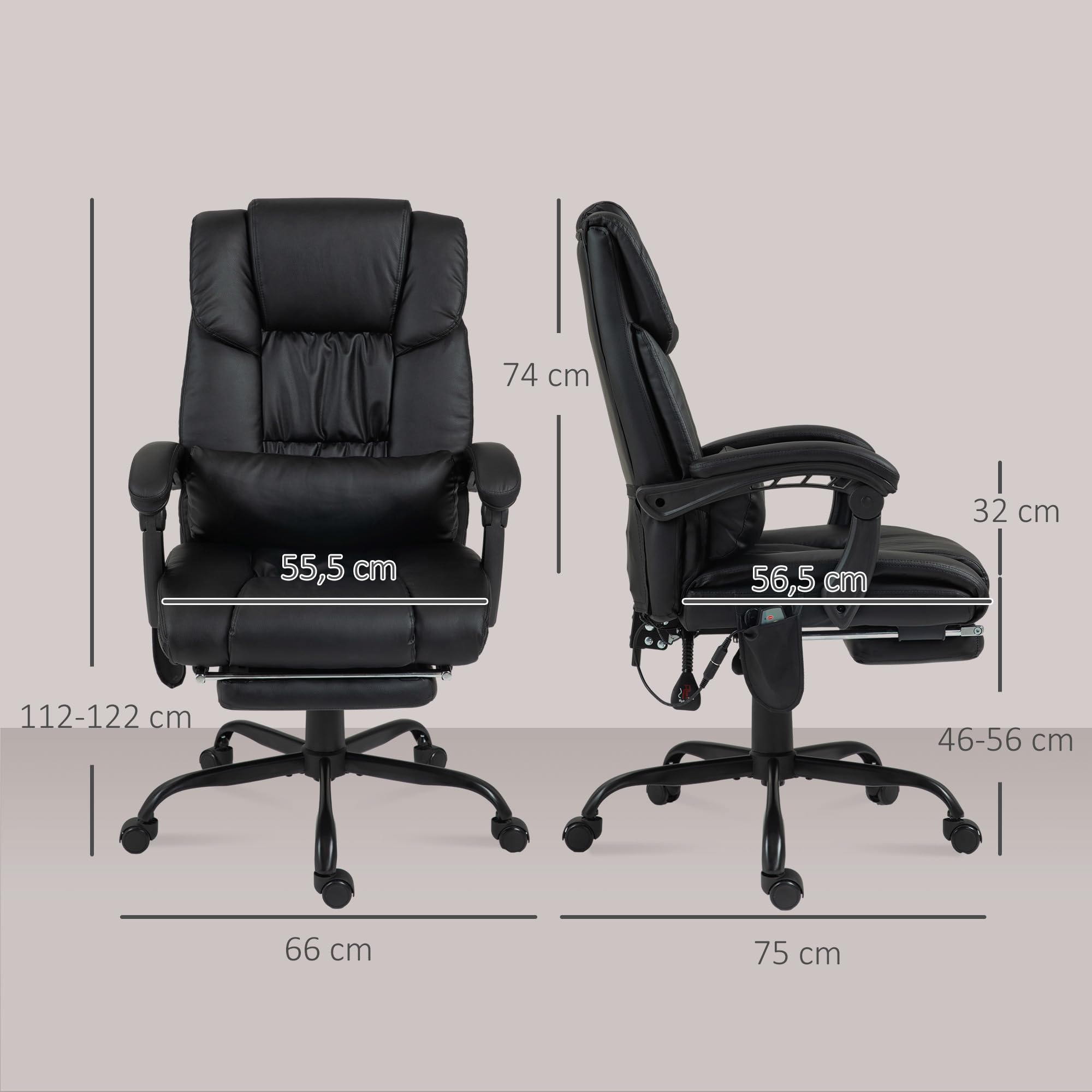 Vinsetto Silla de Oficina con Masaje Vibratorio de 6 Puntos Negro | Silla de Escritorio Giratoria, Respaldo Alto Reclinable, Altura Ajustable, Reposapiés, Mando a Distancia