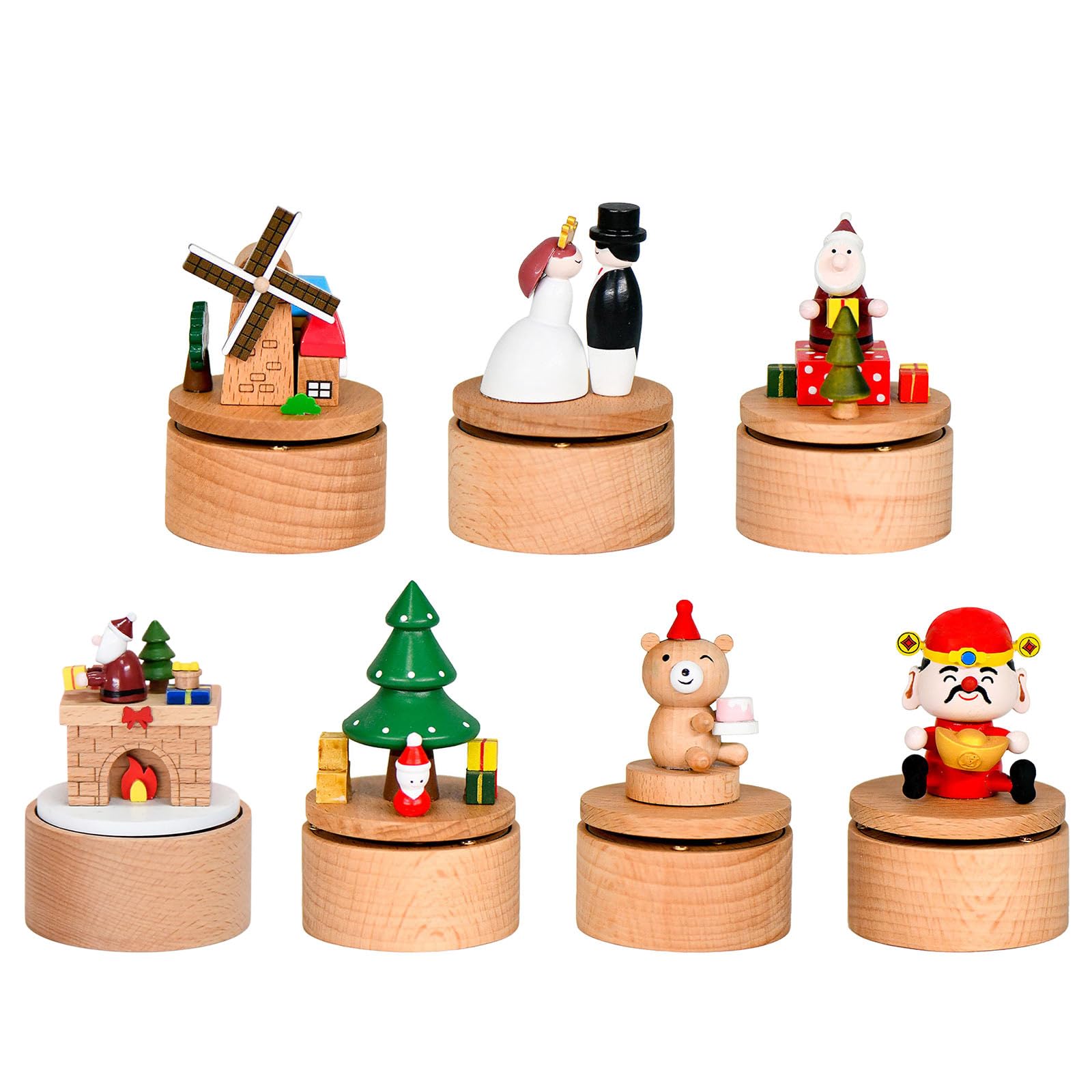 Carillon rotante in legno fatto a mano decorazione natalizia albero di Natale Babbo Natale tema con melodie