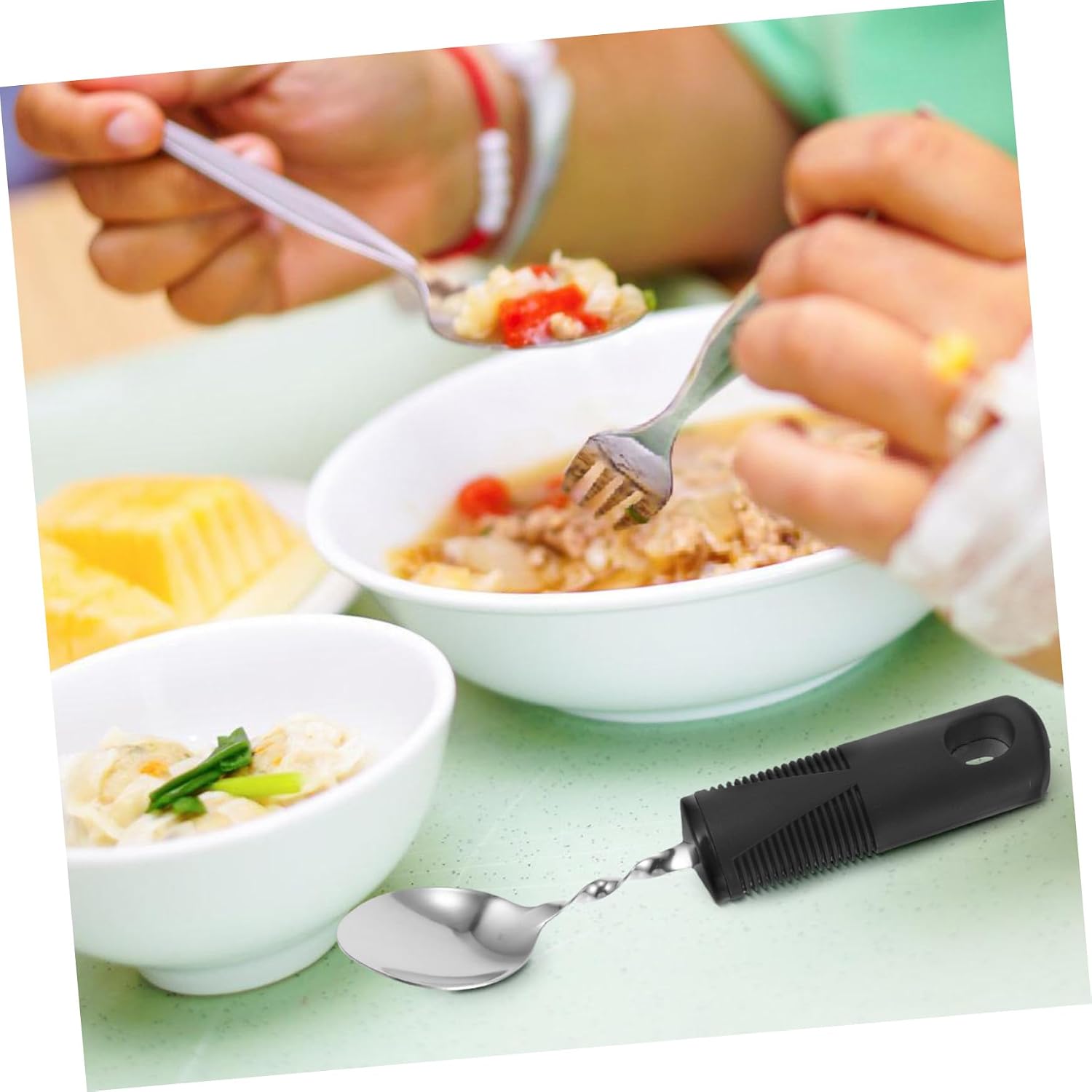 VALICLUD 4pcs Adaptive Eating Utensils Set for Elderly Stainless Steel Weighted Spoon Bending Fork Spoon Non-Slip Handle Assisted Tools for Disabled Adults