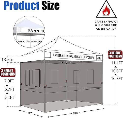 Miniatura 8 de Eurmax - Toldo comercial plegable de 10 x 10 pies, 4 paredes laterales extraíbles con cierre, bolsa de almacenamiento enrollable, incluye 4 sacos de