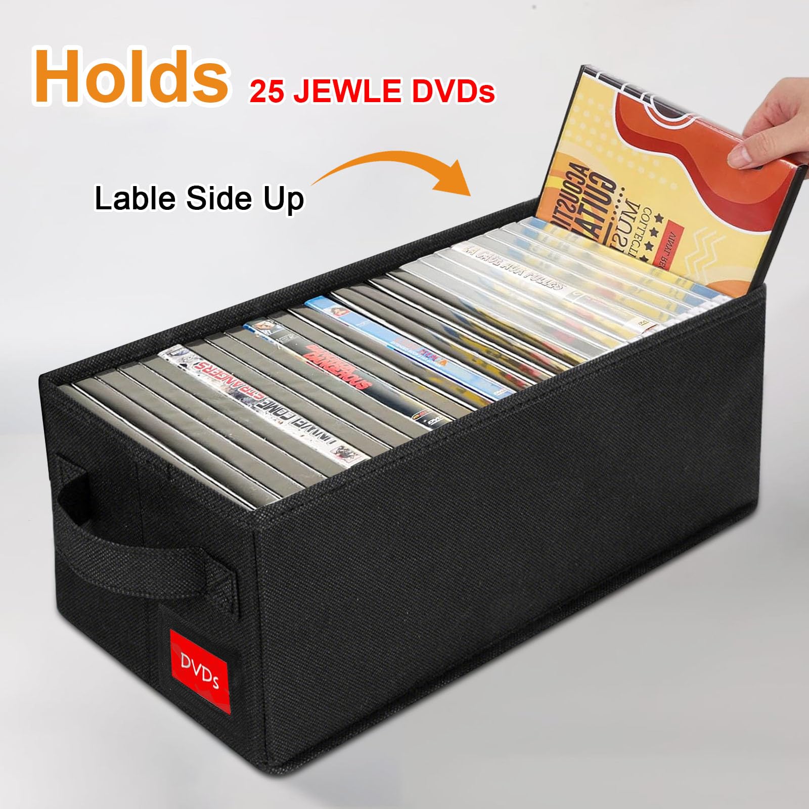 Lot de 2 boîtes de rangement pour DVD, 40 x 20 x 15 cm boîtier de rangement DVD avec couvercle, conteneur pouvant contenir 50 DVD dans des boîtiers standard, 85 DVD dans des étuis fins et 220