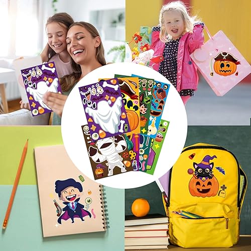Miniatura 5 de 24 calcomanías de juegos de fiesta de Halloween para niños, haz tus propias calcomanías, calcomanías para hacer una cara, calabaza, momia, zombi,