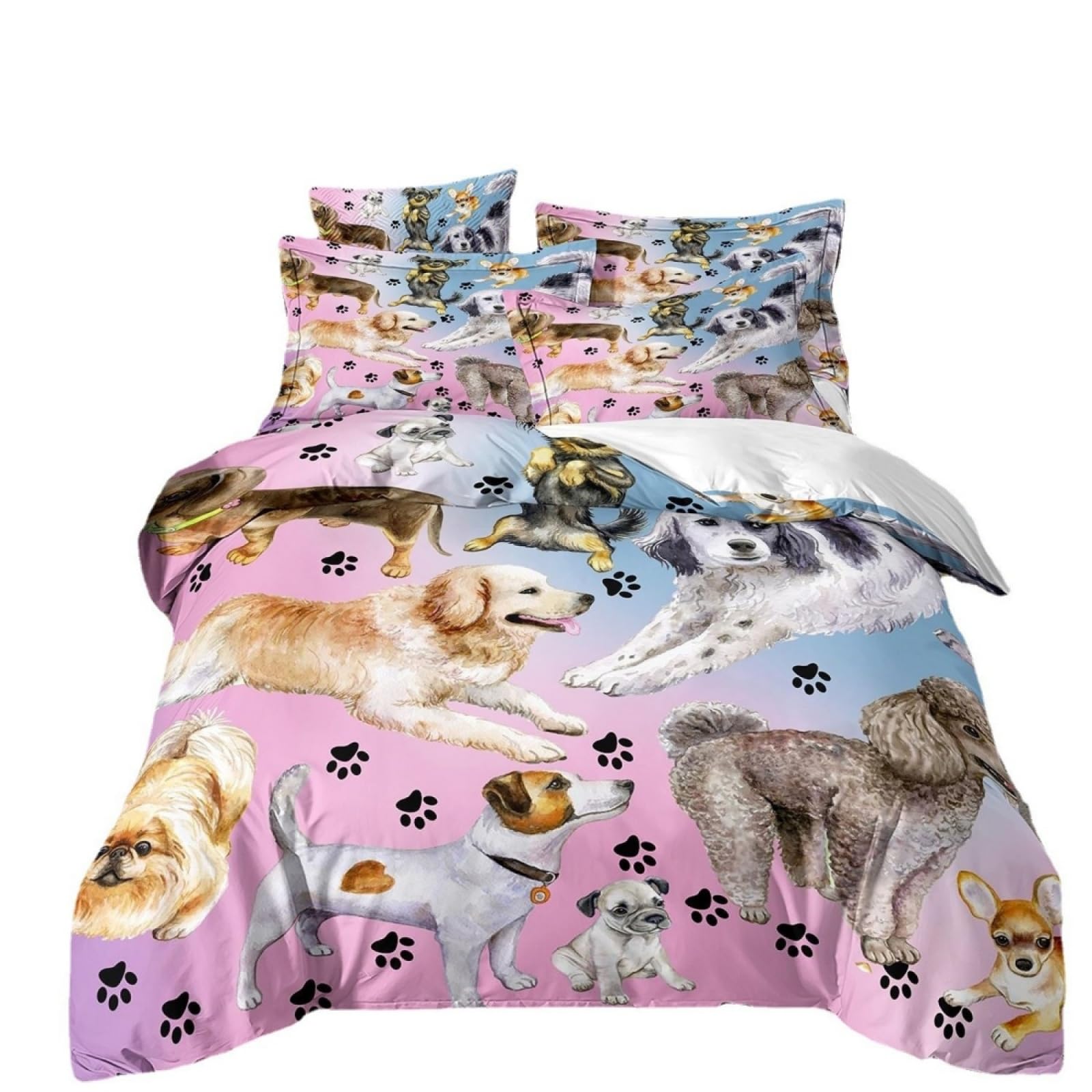 Double Duvet Set Dog Pink Blue Bedding Double Bed Set