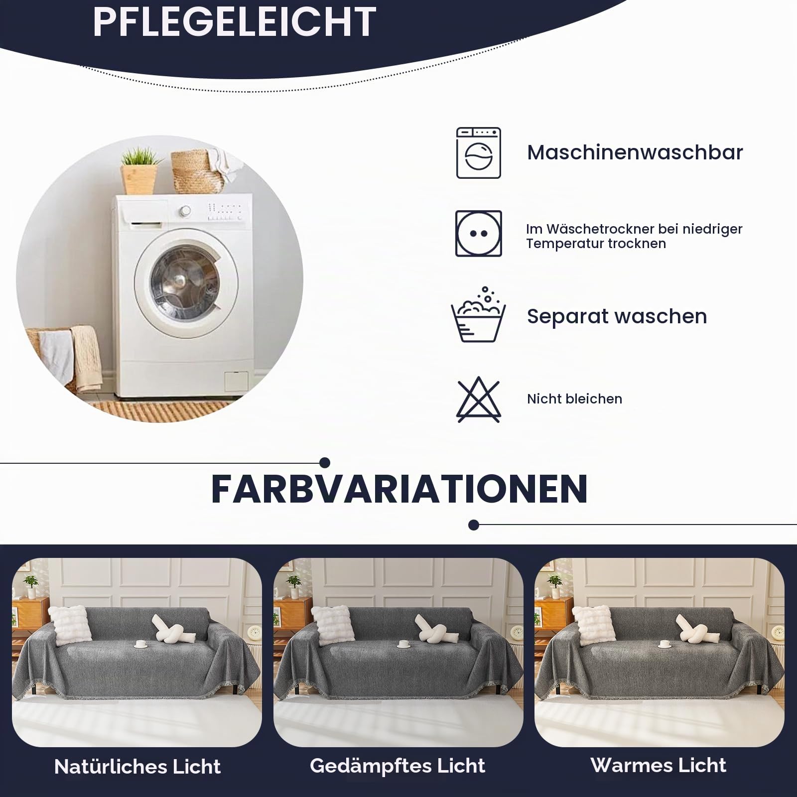 Royhom Sofa Überzug Chenille, Sofabezug L Form, Couch Überzug Ecksofa, Sofaüberwurf 3 Sitzer, Couch Überwurf mit Deko Quasten, Grau Sofa Überwurf(Dunkelgrau, 180x340cm)