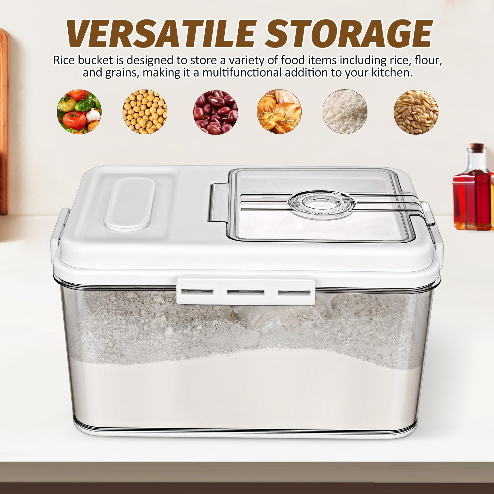 SUPVOX Contenitore Ermetico per Riso e Cereali in Pet Resistente, Dispenser Multifunzionale per Cucina Grande Capacità, Conservazione Alimenti Secchi e Farina, per Uso Domestico