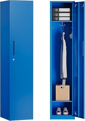 Armario de metal de 71 "Armario de almacenamiento de acero azul con puerta para oficina, escuela, gimnasio, armarios de almacenamiento de metal para