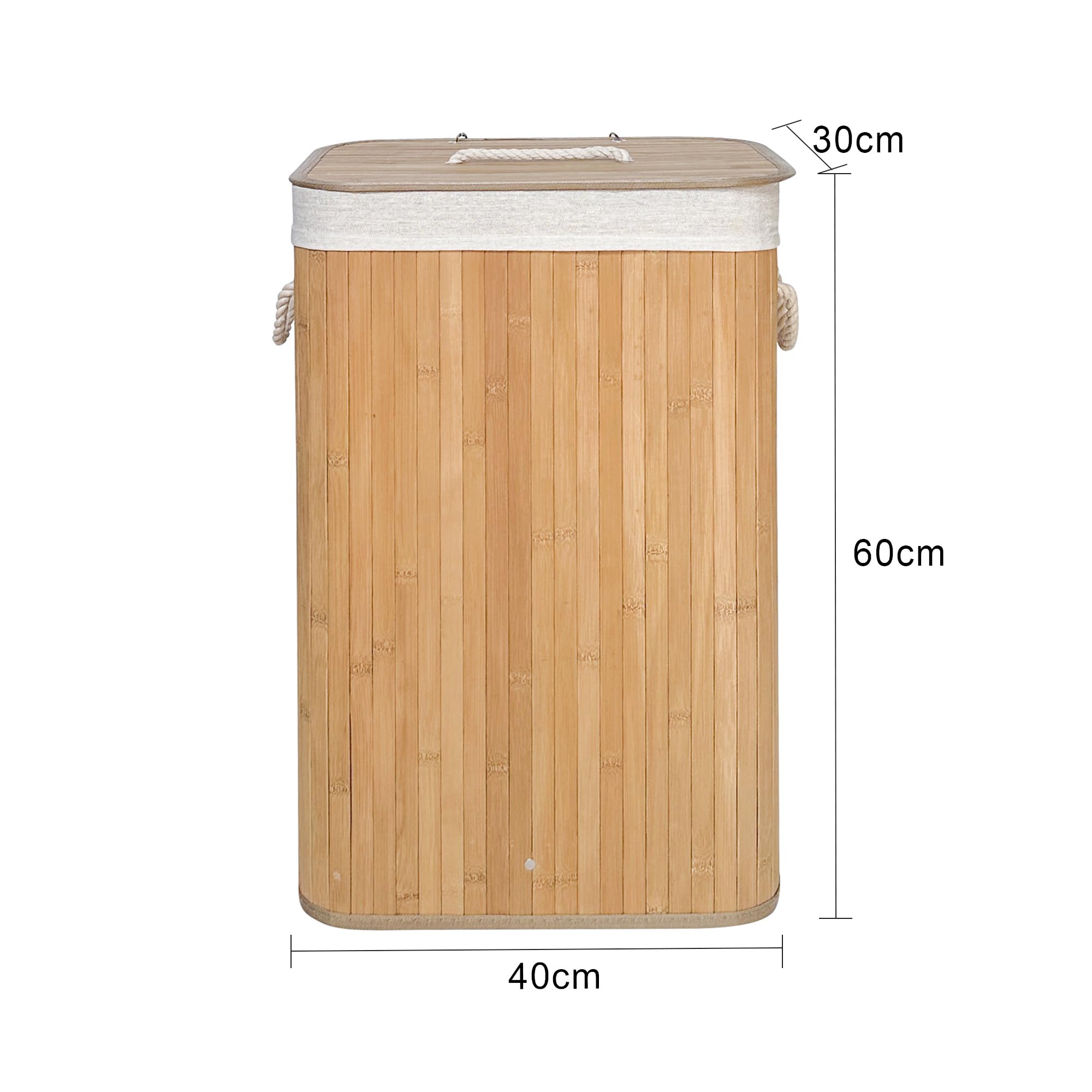 Élégant panier à linge en bambou 72 l avec couvercle, solide et pliable, sac à linge amovible, pour salle de bain, chambre à coucher ou chambre d'enfant, aspect naturel (1600, naturel) - 5