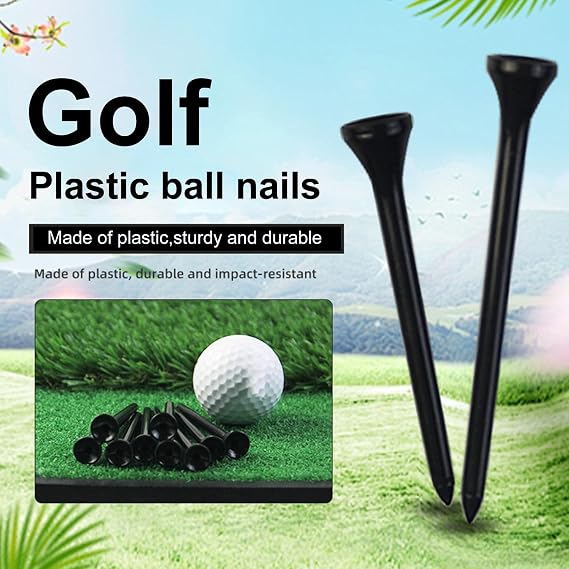 50 Pack Professional Golf Tees Plastic Black Golf Tees Tall Golf Tees Bulk Reduce Side Spin and Friction