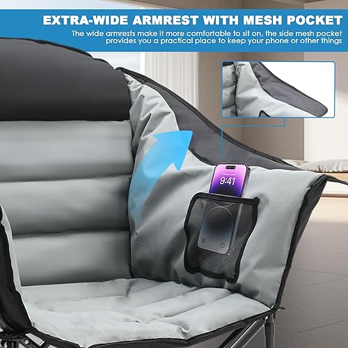 Vista 27 de NAIZEA Silla de camping con calefacción, sillas térmicas de gran tamaño con 3 niveles de calor, sillas plegables portátiles con calefacción, silla