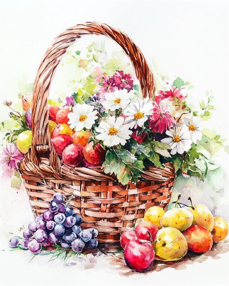 Henypt DIY Bead Embroidery Kit Fruit Basket and Flowers – 9Ct Medium Cross Stitch with Beads, Pre-Printed Fabric, Needlework & Craft Set for Adults, Home Décor & Handmade Gift