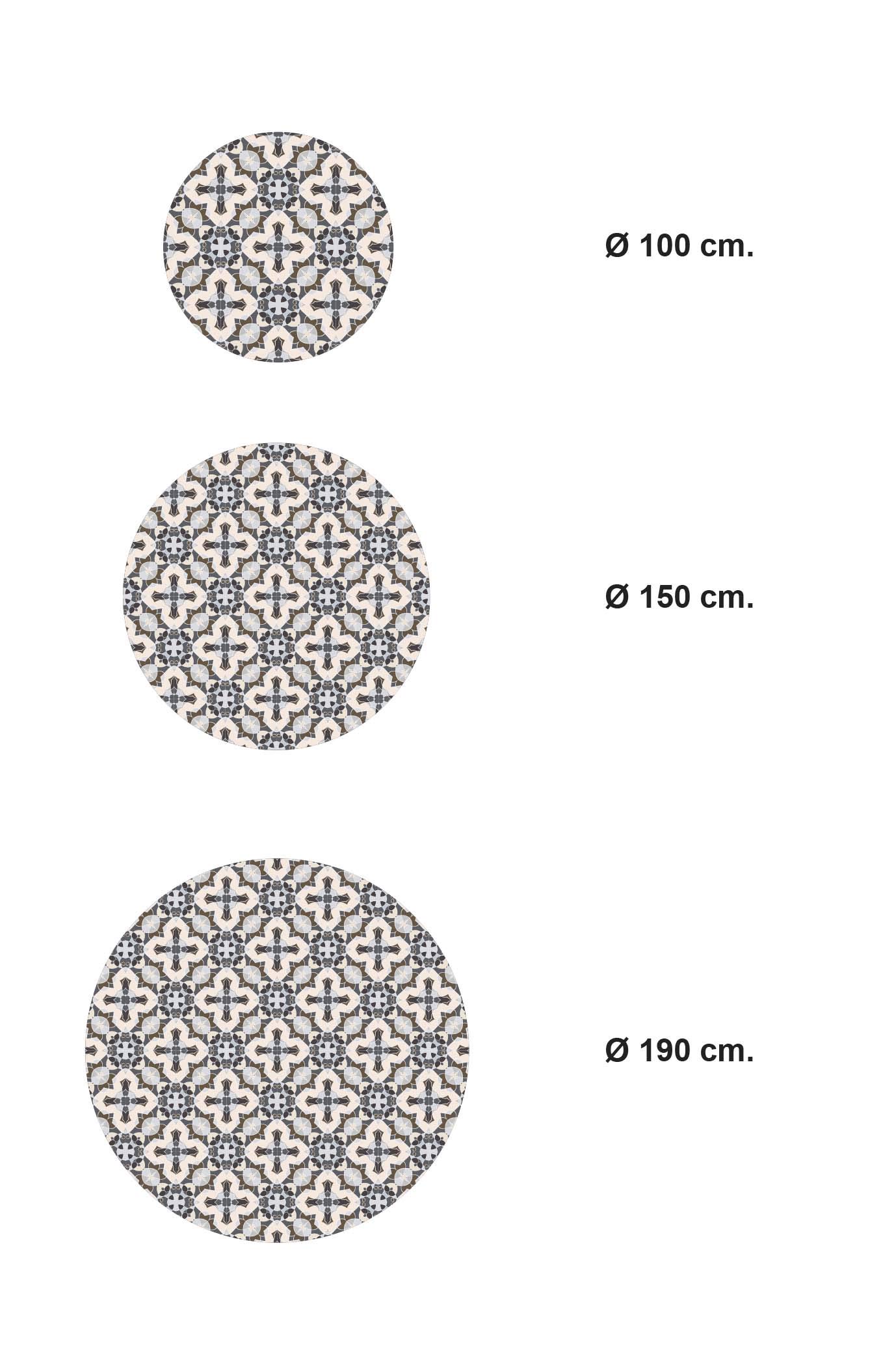 Panorama Tapis du Sol Vinyle Ronde Cuisine Salle de Bain - Différentes Tailles - (Tuile Style Oriental Gris 190x190 cm)