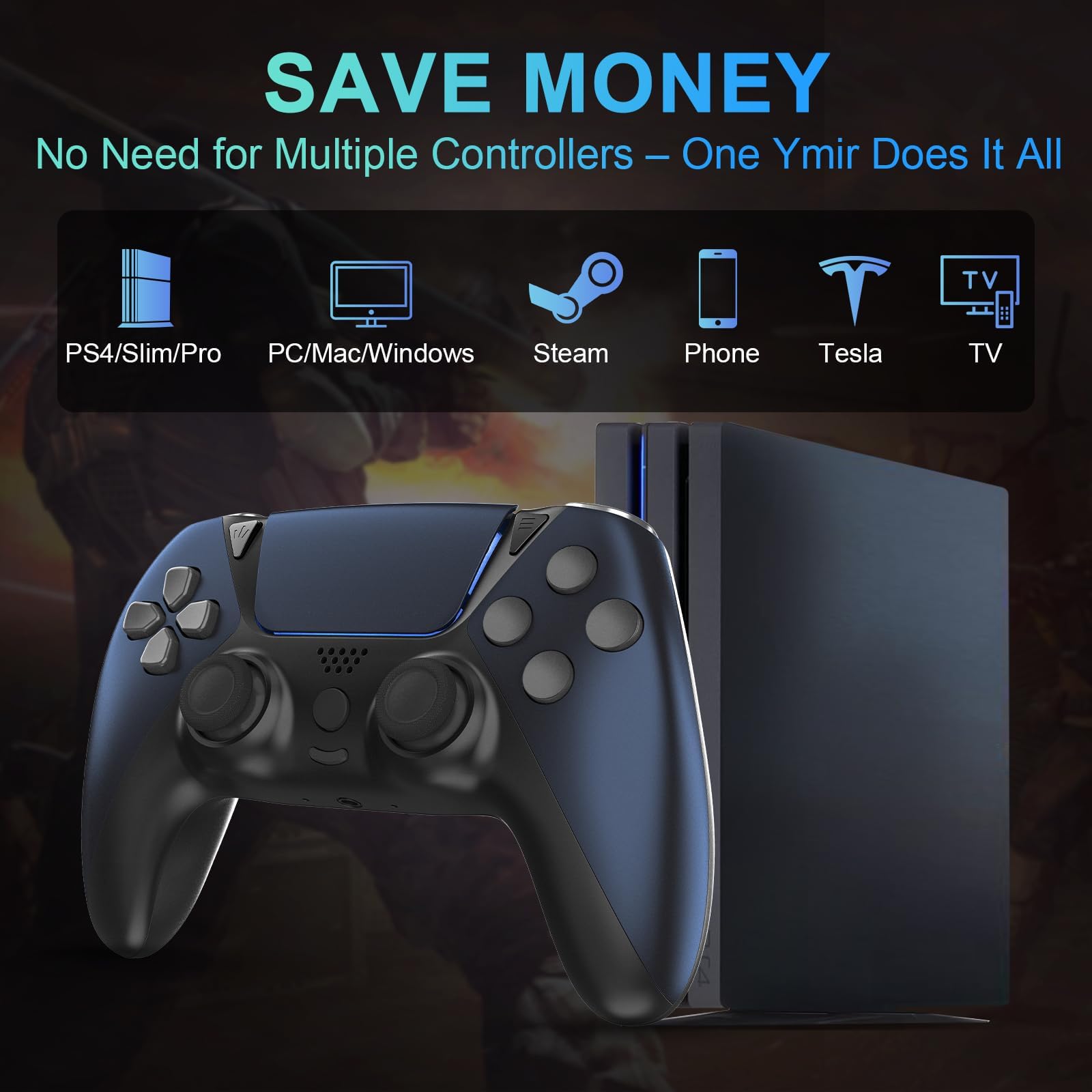 Manette Luna avec palettes arrière, turbo, manettes de jeu Fire TV sans fil pour PC, GeForce NOW, Firestick, remplacement pour manette de jeu Luna avec joystick ALPS, pas de Drift, bleu