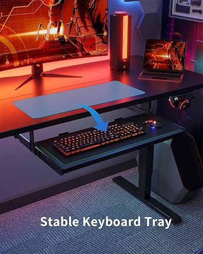 Miniatura 5 de FEZIBO Escritorio de pie con bandeja para teclado, altura ajustable de 55 x 24 pulgadas, con ajustes preestablecidos de memoria para oficina en