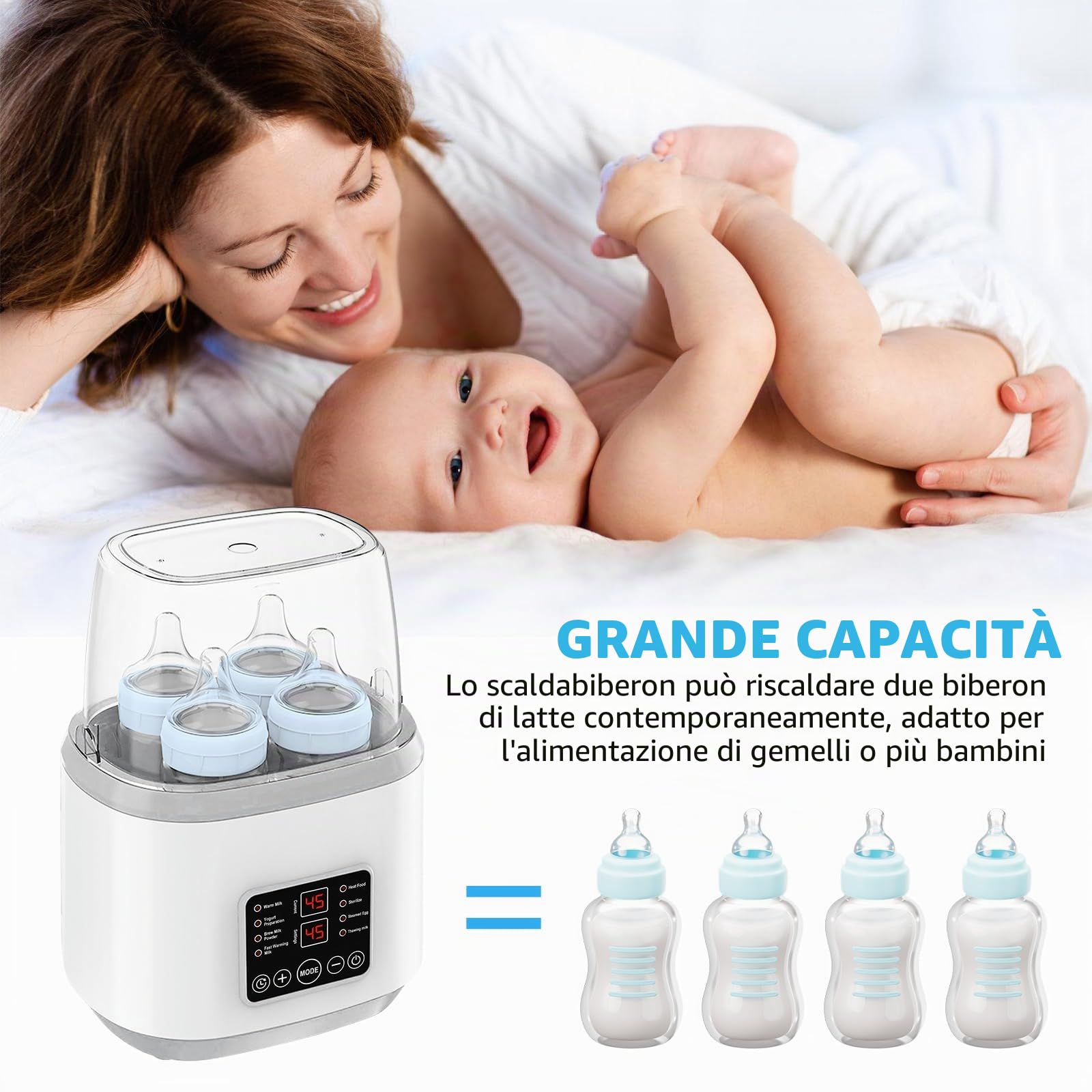 Scaldabiberon per bambini, sterilizzatore 8 in 1 per biberon con pianificazione intelligente, sterilizzazione a vapore, funzione di mantenimento del calore 24H, scalda biberon (grigio)
