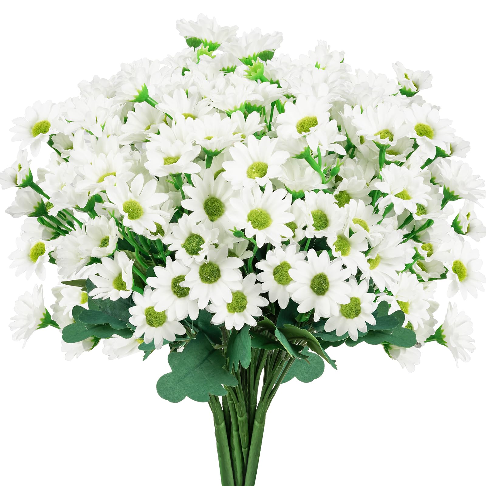 IMIYOKU Artificial Flowers, 10 Bundles White Faux Silk Daisy Flowers for Outdoor and Indoor, UV Resistant Fake Artificial Flower for Vase, Graves Garden Hanging Planter Home Outside Decor
