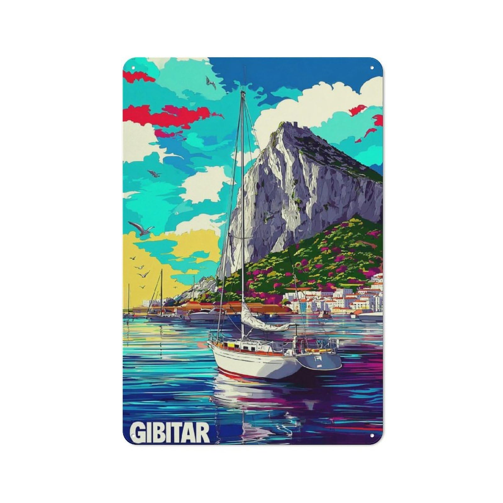 Junmoney Gibraltar Sailing Serenity -1 Shop Front Style Cafe Metal Sign 30X20cm Featuring Restaurant Wall Art For Takeaway, Bar, Kitchen Or Counter Area