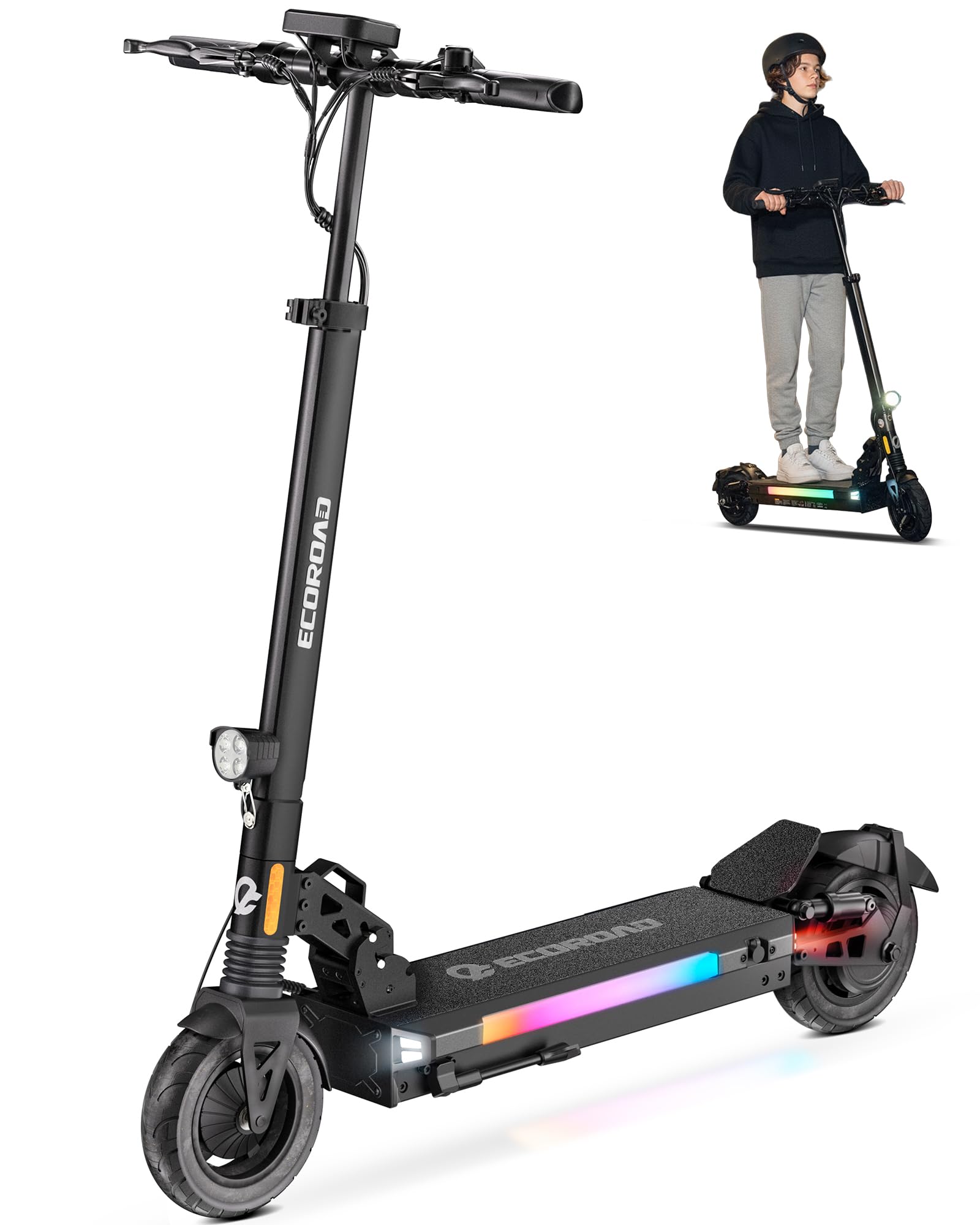 ECOROAD Electric Scooter 25MPH-32MPH 18-50 Miles Range 330LBS Load Off-Road Tires RGB Lights APP Control
