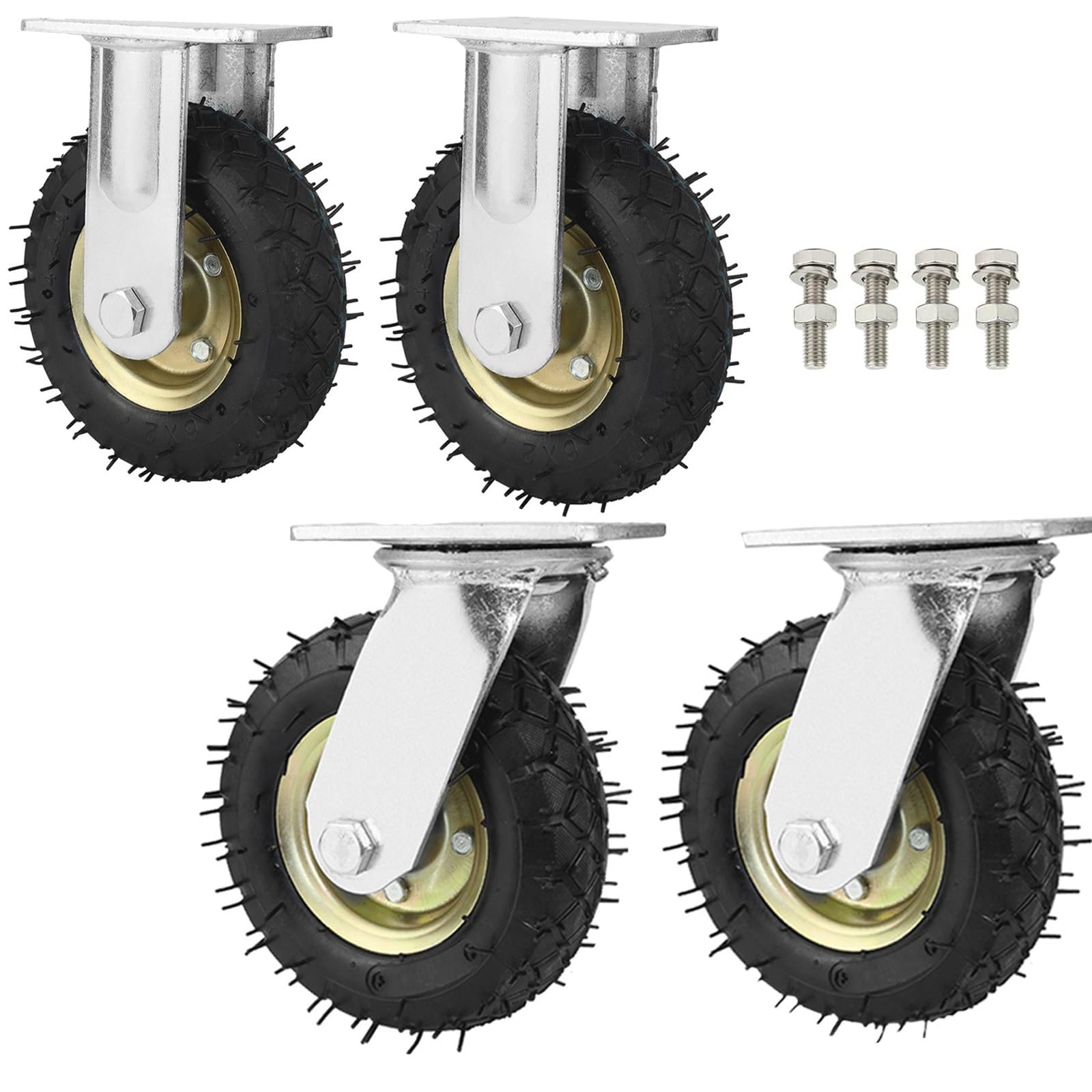 Set di 2 ruote fisse + 2 ruote girevoli da 150 mm e 200 mm, pneumatici per carriole, antiscivolo, rotazione a 360°, pneumatici di ricambio durevoli