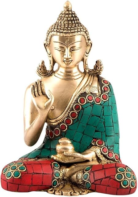 craftvatika 6"Thai Peace Harmony Meditating Buddha Statuette-Brass Sculpture