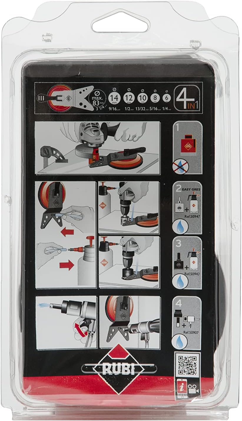 Rubi | Dry Drilling in Ceramic, Porcelain, Natural Stone and Other Material | Operating Speed 14,000 r.p.m | DRYGRES Drill BIT (MÁX. Ø 83 MM.)