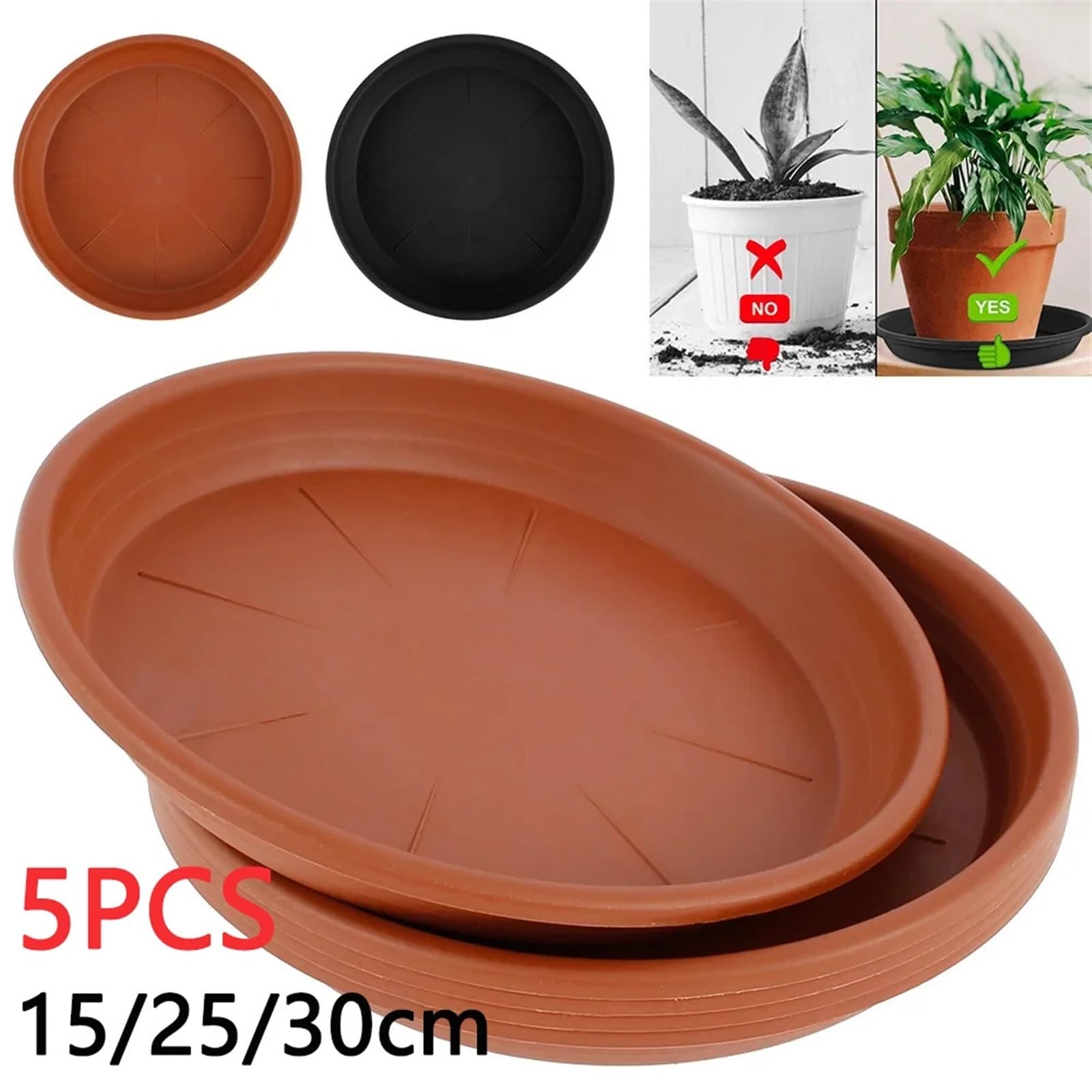 5 piezas de platillos de plástico for plantas, bandejas de goteo redondas for plantas, macetas for interiores y exteriores, suministros for el jardín del hogar Bandeja Para Macetas(Brown 5PCS 15cm)