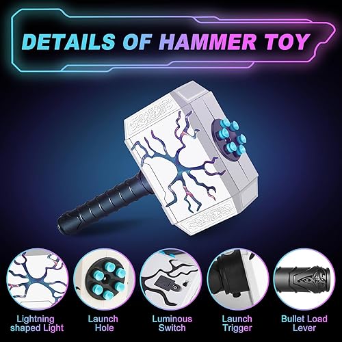 Miniatura 4 de Hammer Dart Blasting Toy para pistolas Nerf con luces, Thor Thunder Mjolnir, juego de disparos, pistola Fortnite para niños, juego de rol de