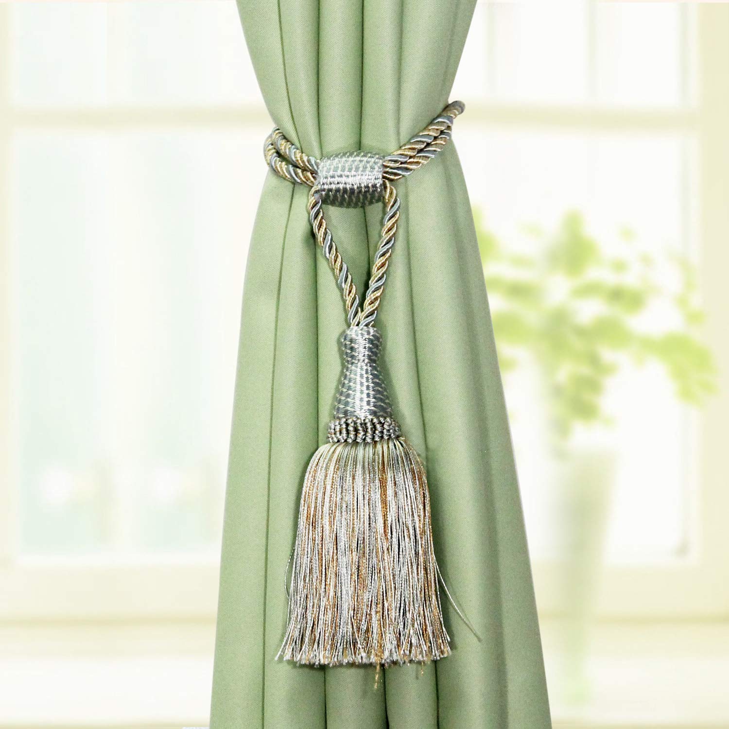 Alzapaños para Cortinas Paquete de 4 Elegantes Lazos con borlas for decoración del hogar y la Oficina(BLU)