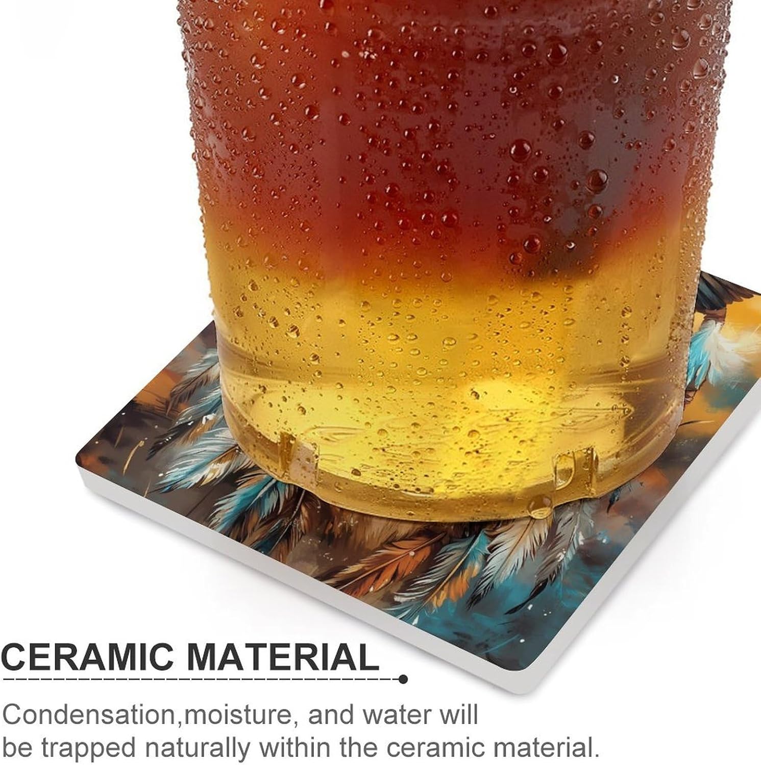 Dreamcatcher1 Wolf Eagle1 Funny Ceramic Coasters for Drink Absorbent Cup Holders Tabletop Protection