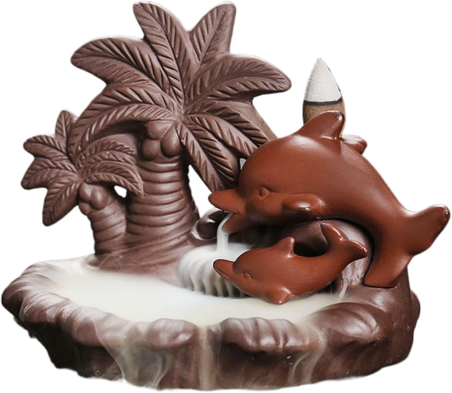 Home Decoration,紫砂 Yoga,Meditation Incense Burner 倒流炉创意沙滩海浪椰树海豚倒流香香炉 Incense Holder,家居工艺摆件-12422