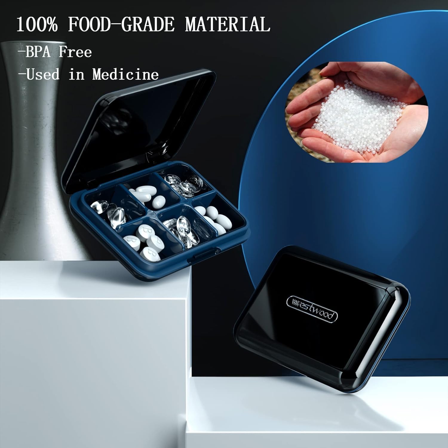 DUBSTAR Travel Pill Organizer Moisture Waterproof Small Pill Box for Pocket Purse 4+6 Compartments Portable Pill Case Medicine Vitamin Holder Container Black
