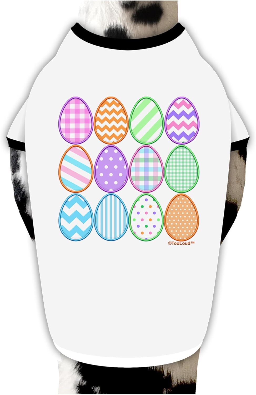TOOLOUD Cute Faux Applique Easter Eggs Dog Shirt White with Black XL