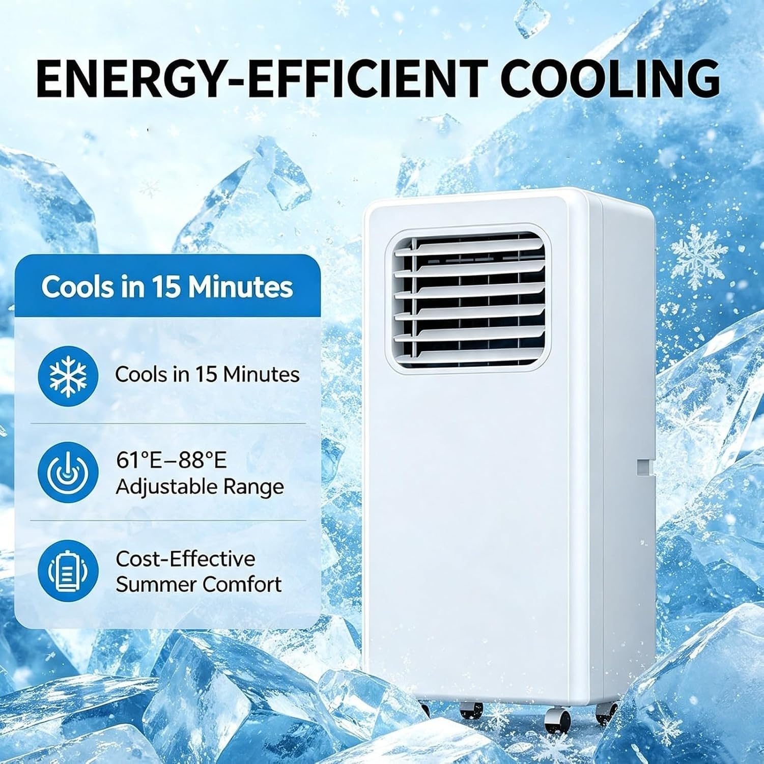 Condizionatore d'Aria Portatile 3-in-1, unità AC Pavimento 10000 BTU ad Alte Prestazioni, raffredda Fino a 30 mq, climatizzatore Mobile per Soggiorno, Uso Domes