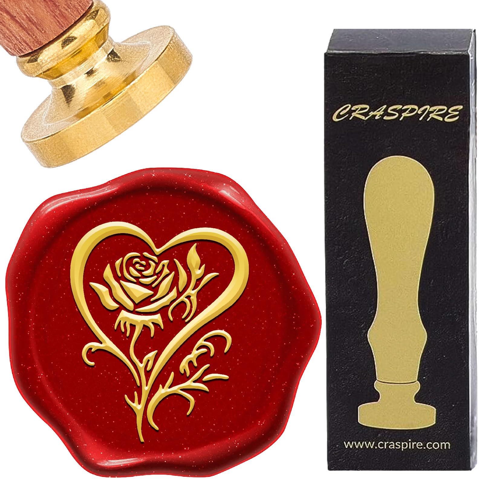CRASPIRE June Rose Flower Wax Seal Stamp Wedding Vintage Removable Brass Sealing Stamps 25mm Wooden Handle for Envelopes Invitations Decorative Card