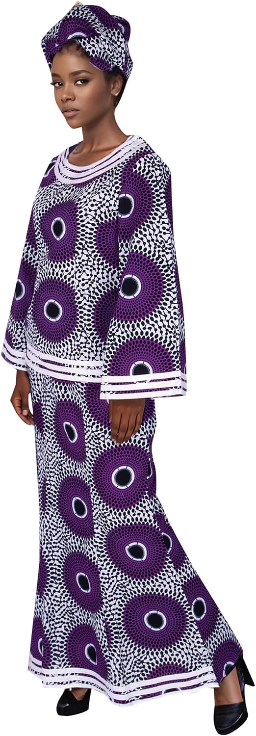 BAZINRICHE Women African Dresses Clothing Ankara Bazin Riche Dress Womens Skirts Set Print Dashiki Top with Headscarf