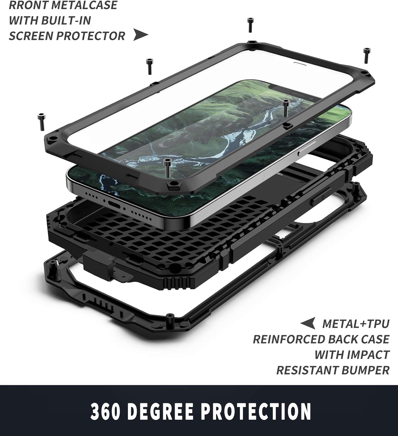 iPhone 12 Pro Max Metal case with Kickstand Built-in Screen Protector Case Sturdy Military Armor Durable Full Body Heavy Duty Shockproof Drop Tested case for iPhone 12 Pro Max (Black)