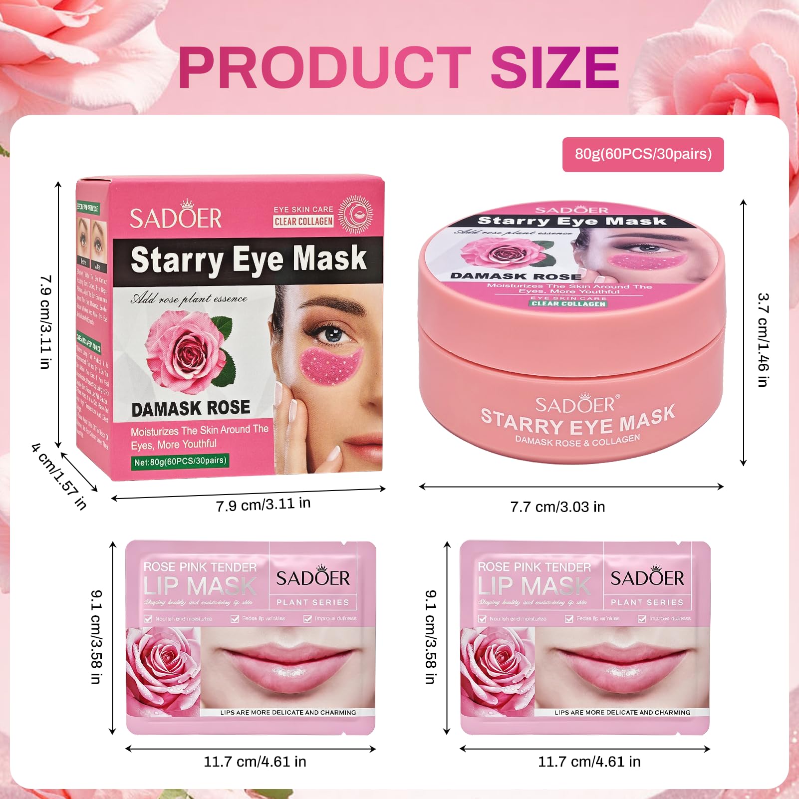 60 Pezzi Patch Occhi Antirughe,Patch Occhiaie e Borse,Collagene Patch Occhi con 2 Pezzi Maschera per le Labbra,Anti-Rughe,Contorno Occhi Idratante,Rimuovi Borse e Puffiness(Rosa) | con 2 Pezzi Maschera per le Labbra,Anti-Rughe,Contorno Occhi Idratante,Rim