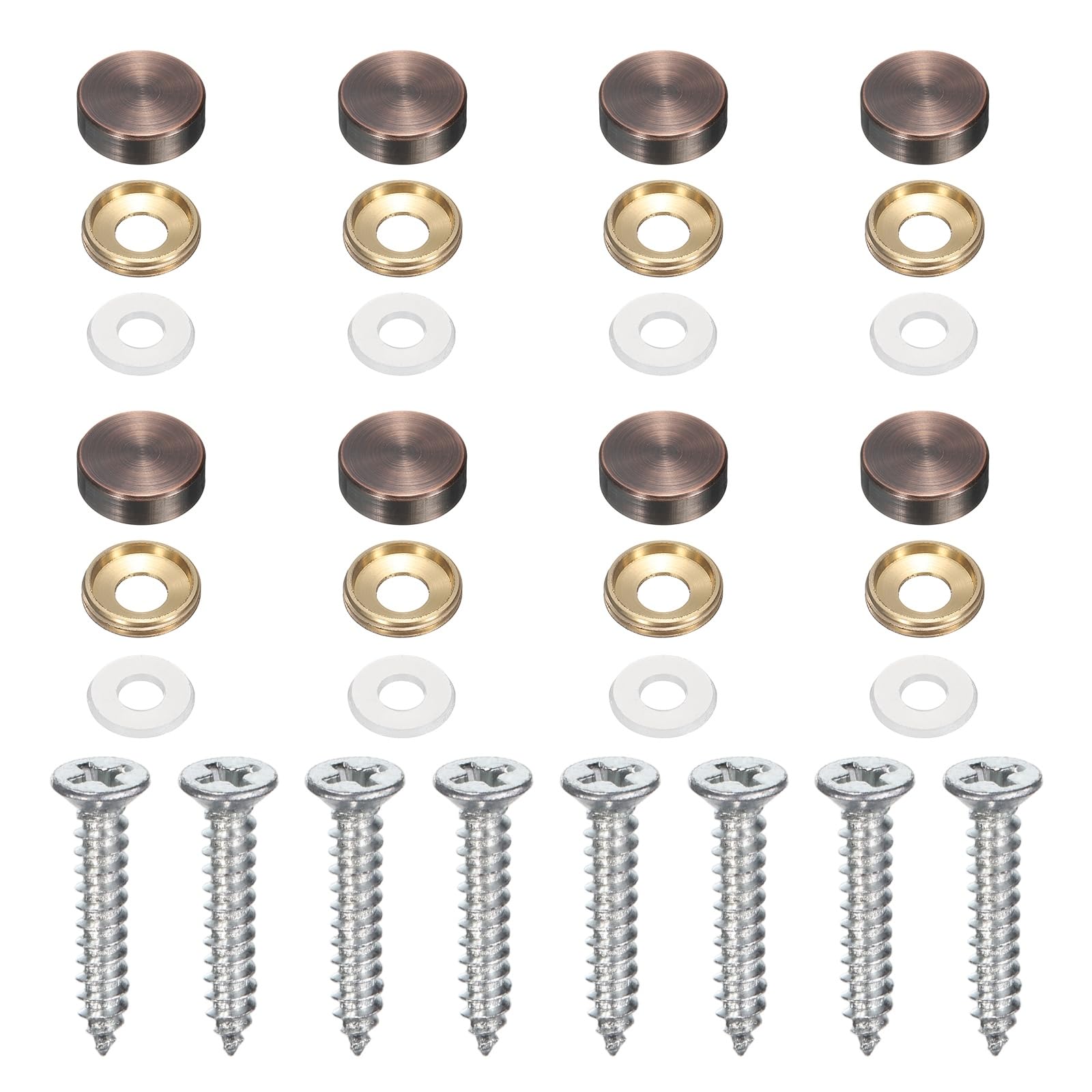 sourcing map 8Pcs Brass Decorative Screws with Caps, 16mm Mirror Screws Cover Self-Tapping Screws with Decorative Caps for Furniture Cabinet Mirror Fixing, Red Bronze