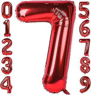 7 Number Balloon Red 40 inch Big Foil Mylar 7th Balloons for 7 Year Old Boy Girl Birthday Party Decorations Wedding Anniversary Events Supplies