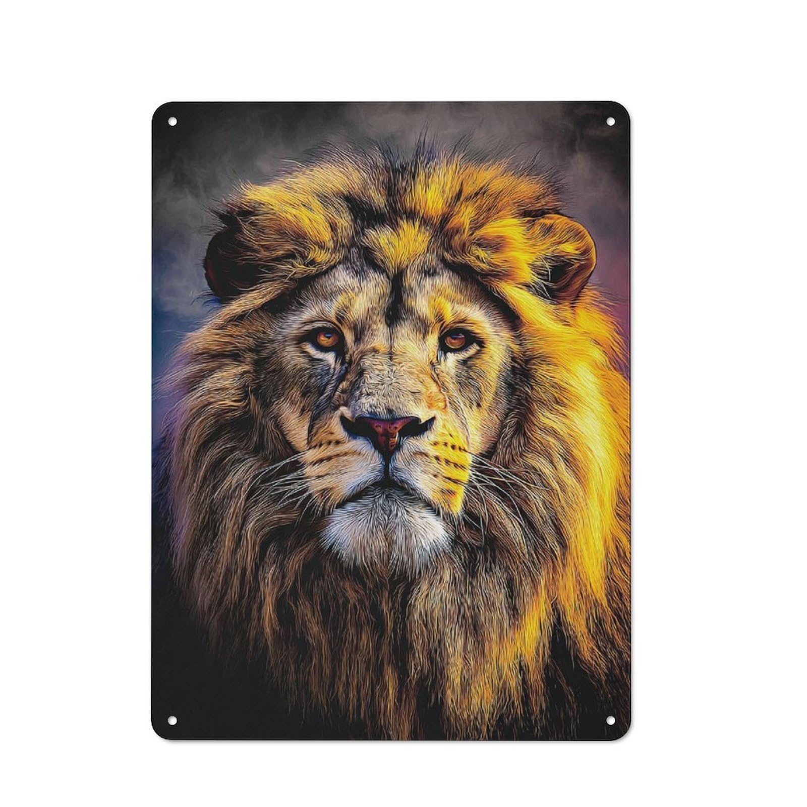 Junmoney Golden Majesty Lion's Portrait -1 Rustic Metal Wall Sign 40X30cm For Kitchen Or Home Bar, For Garage, Workshop And Man Cave Decoration