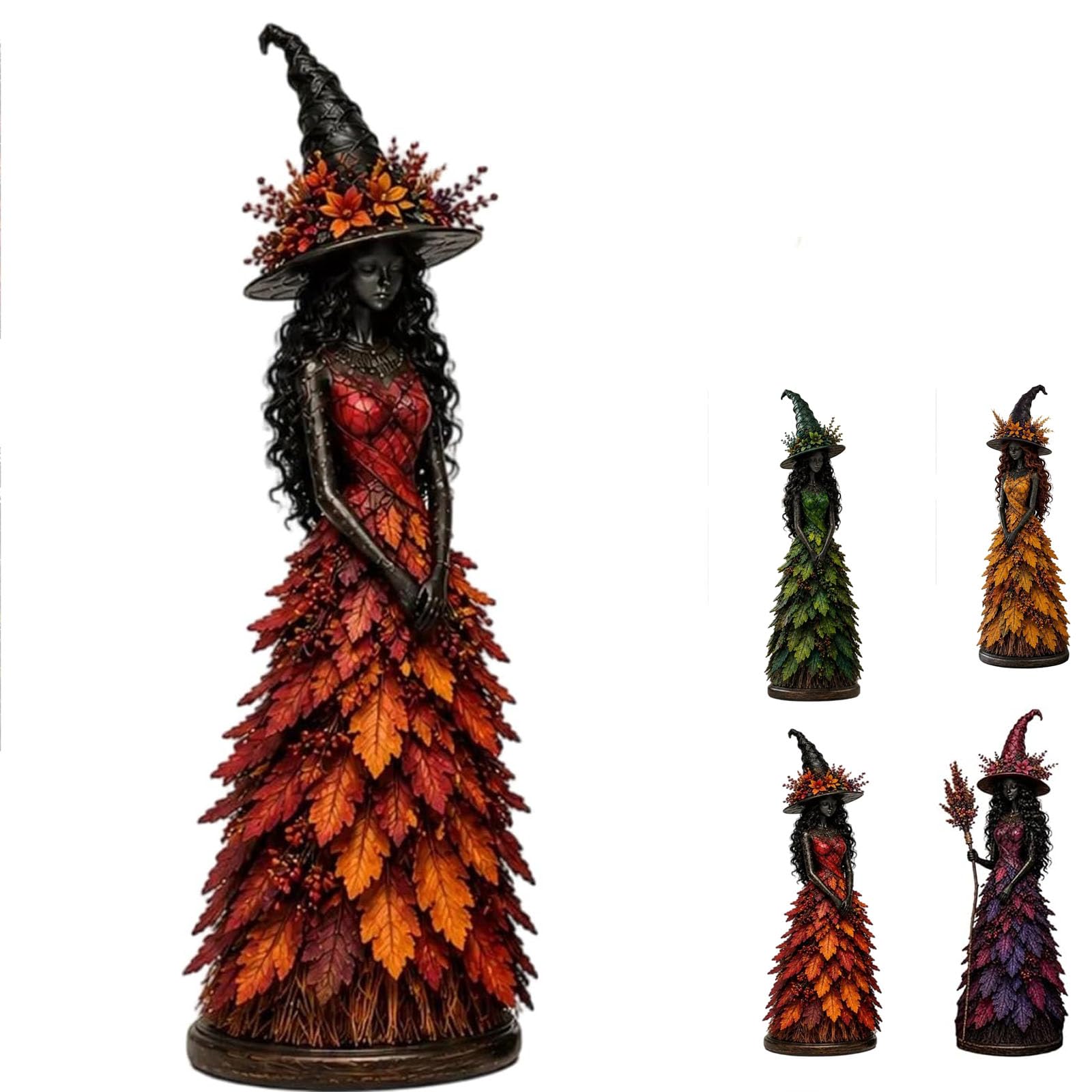 Generisch Verzauberte Herbsthexe-Figur, Herbsthexe-Halloween-Ornament, Blatt-Engel-Mädchen-Harz-Hausgarten-Dekoration für draußen, gotische saisonale Feen-Ernte-Dekoration für Zuhause (A#)