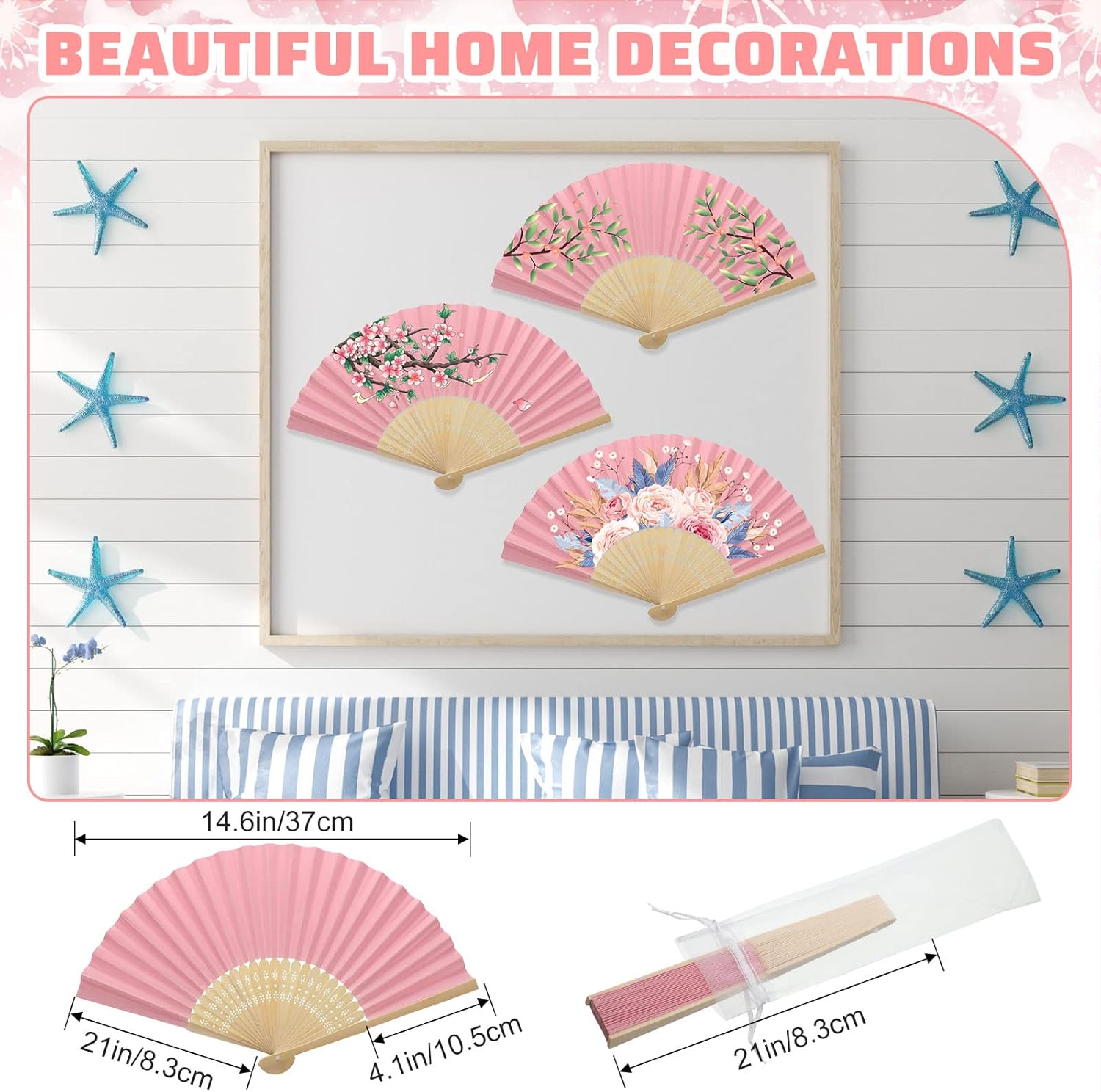 Chunful 100 Pieces Paper Hand Fan Bamboo Hand Pink Folding Fans with Organza Hand Fan Bags DIY Paper Folded Handheld Fans for Church Wedding Gifts Party Favors Dancing Home Decoration