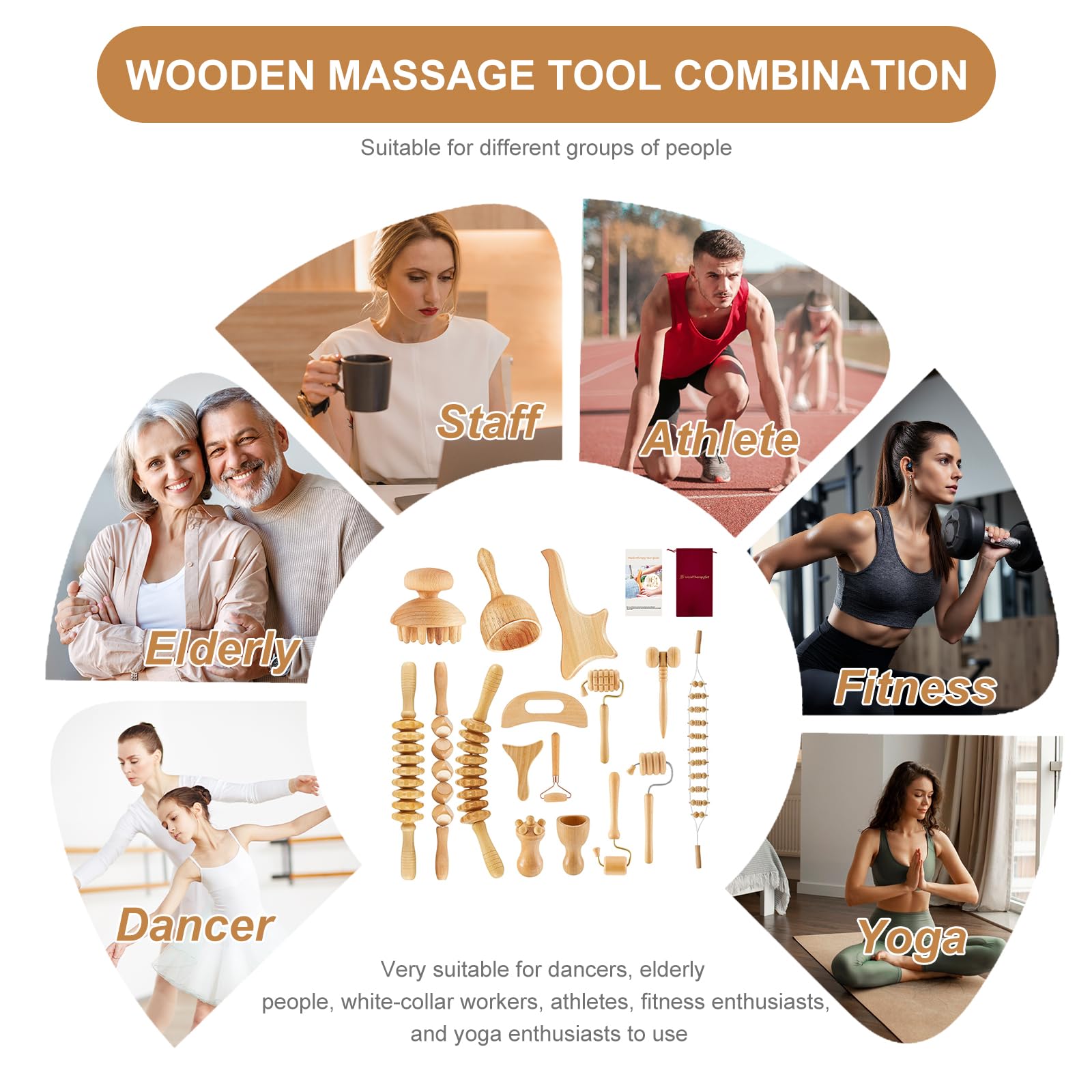 16Pcs Wood Therapy Massage Tools Set, Maderoterapia Massage Kit with Wooden Gua Sha Tools, Body Sculpting & Lymphatic Drainage Massager, Muscle Relaxation Roller for Face, Back, Legs & Full Body