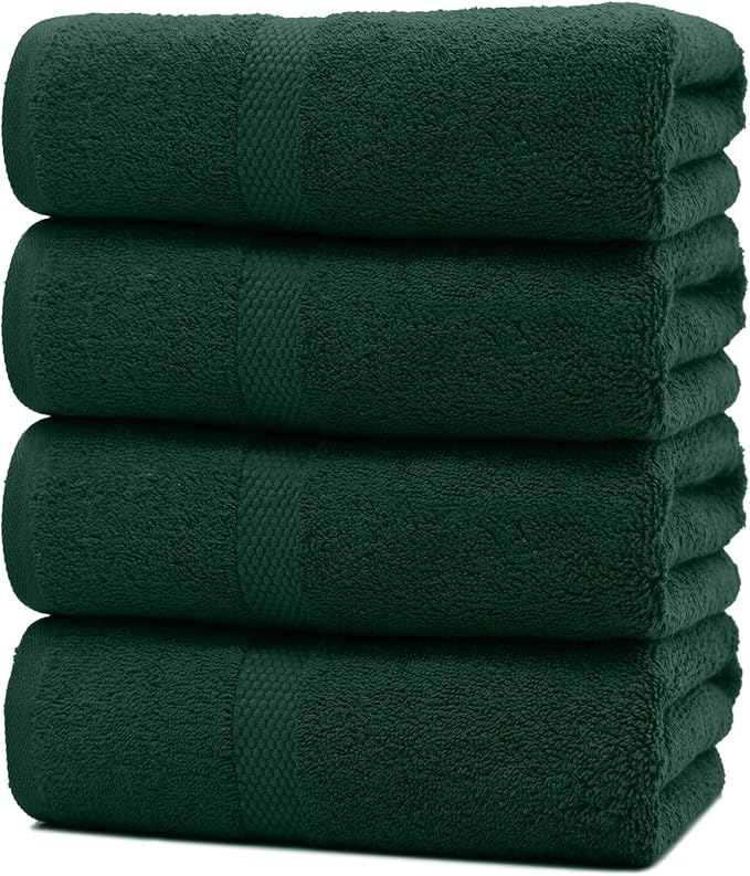 DAN RIVER 100% Luxurious Cotton Bath Towels Set - Premium Quality Pack of 4 - Ultimate Comfort and Absorbency for Bathroom, Home & Spa (27x54 in) – Hunter Green