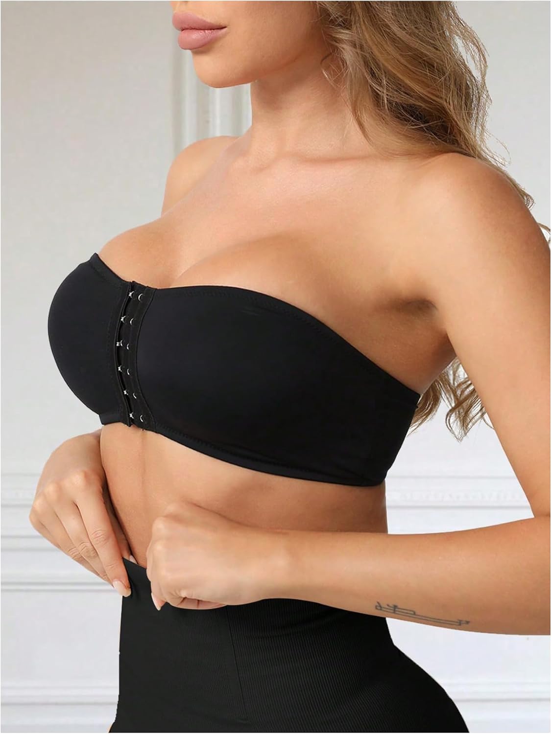 OYOANGLE Women's Strapless Push Up Bandeau Bras Front Closure Full Coverage Wireless Bralettes - Image 2