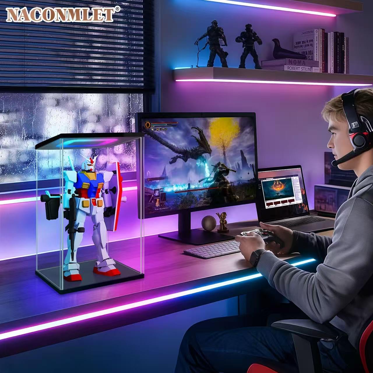 Acryl Vitrine, Schaukasten mit RGB LED für Popmart MEGA 400%, 25x22x40cm