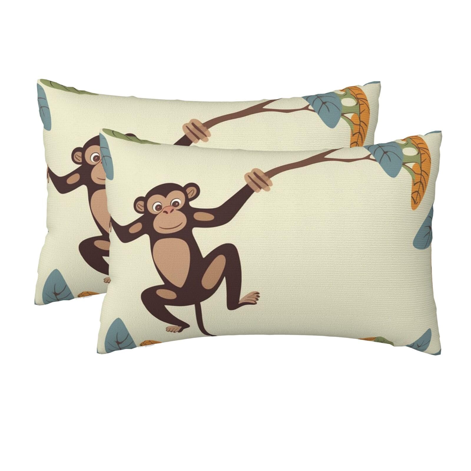 2 Pack Queen Size Pillow Cases for Hair and Skin Soft Breathable Pillow Case Covers with Hidden Zipper Monkey Hanging on Tree Branch Pillowcase 20x30 Inches Pillow Cover for Sleeping Gift