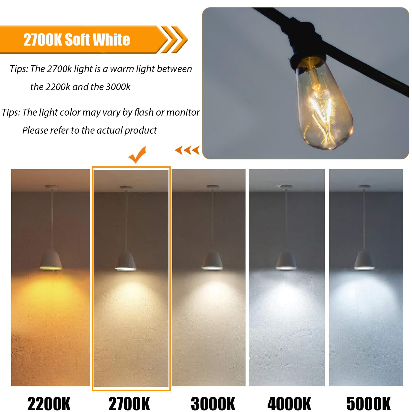WIAONE winsaLED - Paquete de 12 bombillas LED Edison de 2 W, equivalente a bombillas de 25 W, 2700 K, blanco suave con base estándar E26, bombillas LED ST19 de bajo vatio, no regulables, 120 V