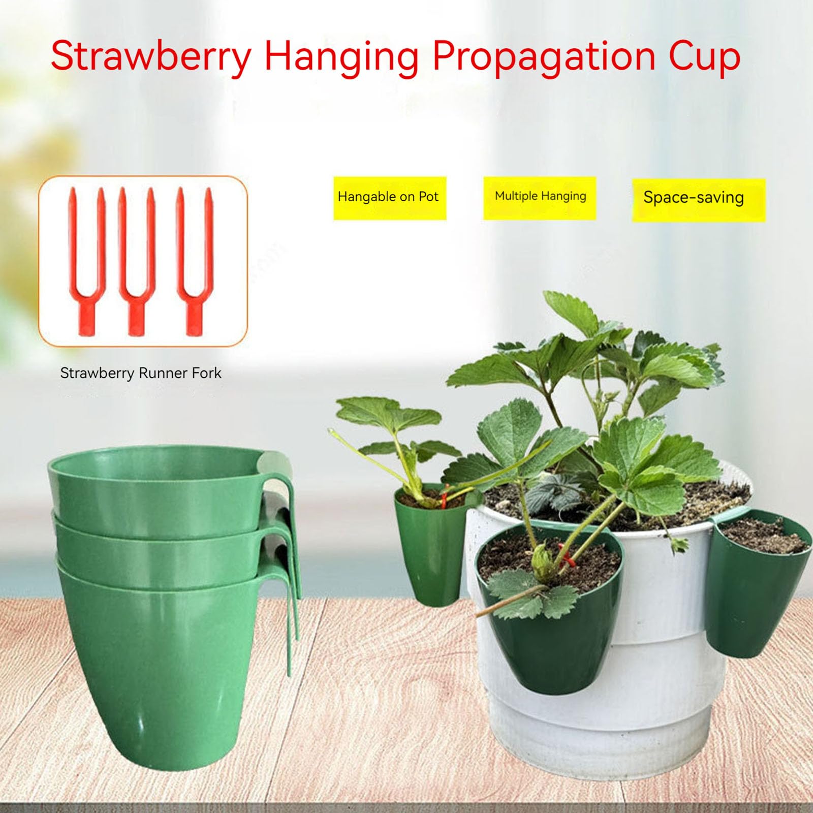 Vasos de propagación de fresas con horquillas, macetas transpirables para prevenir la pudrición de las raíces, macetas de grado alimenticio para balcón y jardinería en casa